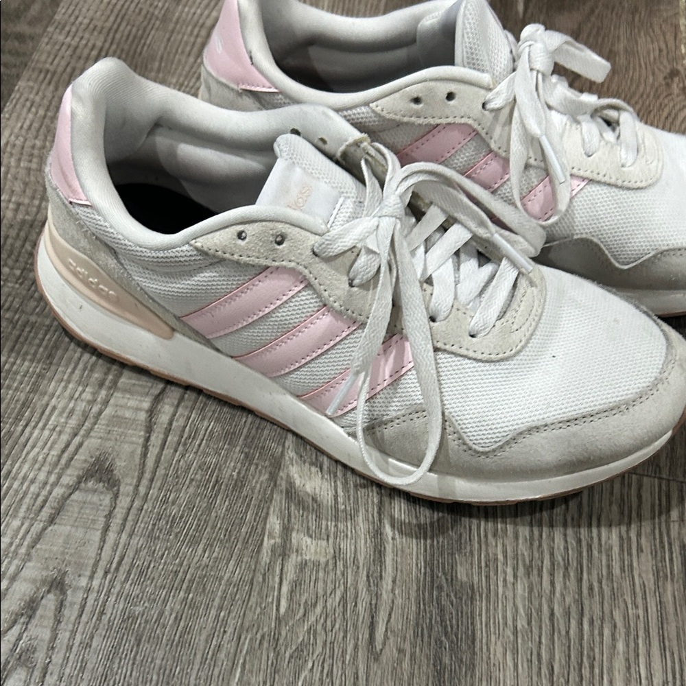 Adidas Women's White and Light Pink Sneakers